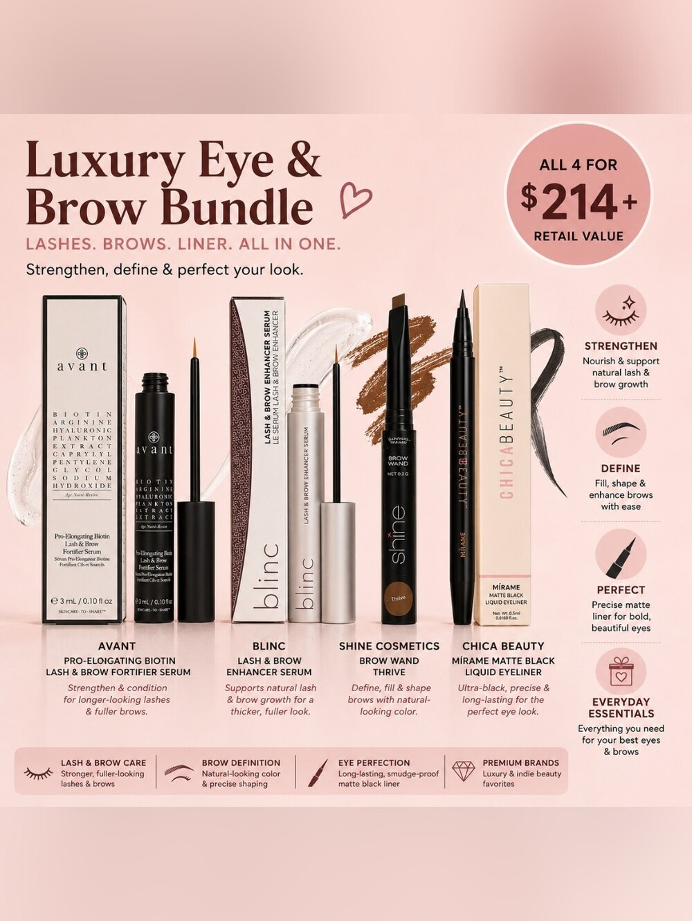 Eye & Brow Bundle | Avant • Blinc • Shine • Chica Beauty | RV $214+